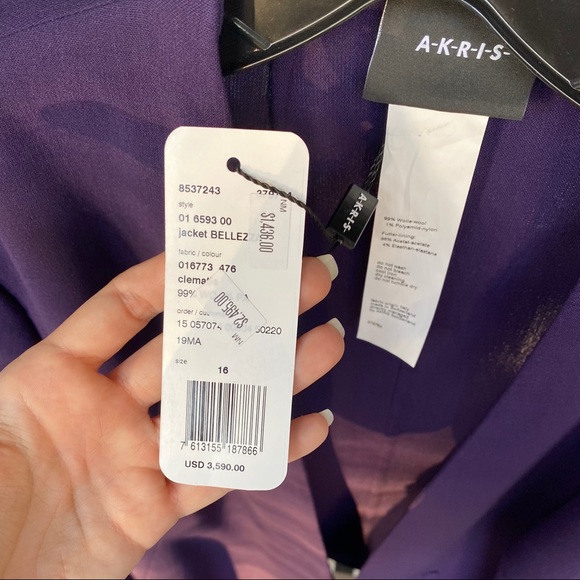 Akris Women's Purple Wool Bellezza V Neck Jacket - Picture 8 of 11